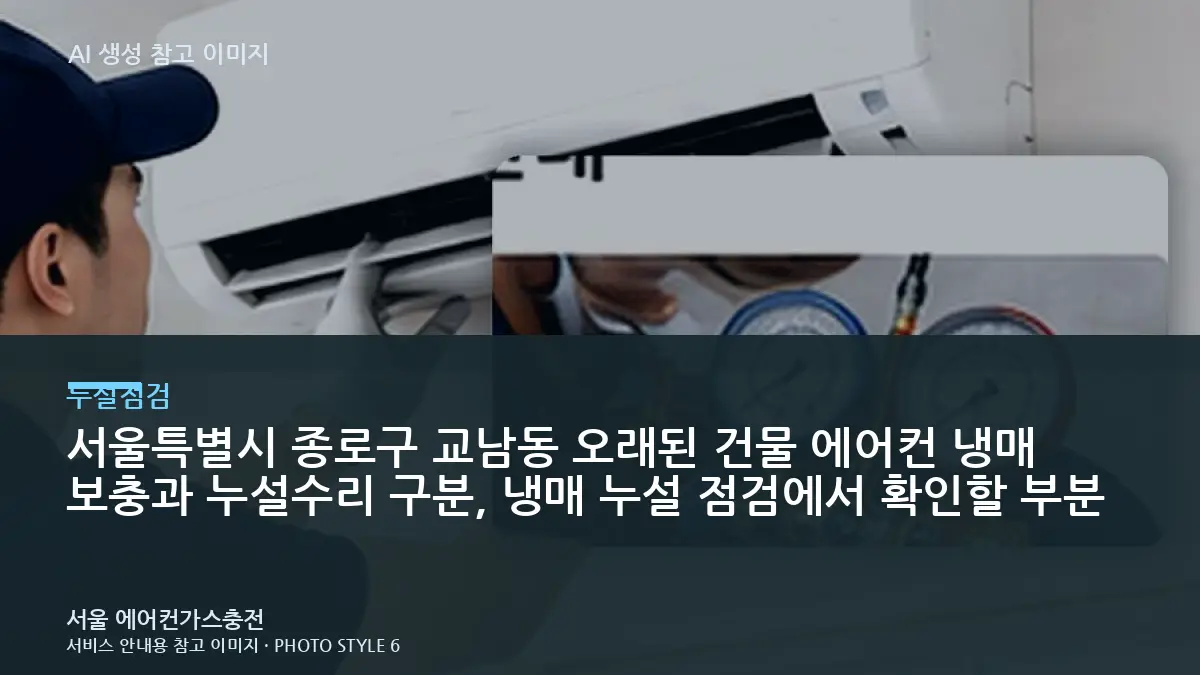 서울특별시 종로구 교남동 오래된 건물 에어컨 냉매 보충과 누설수리 구분, 냉매 누설 점검에서 확인할 부분