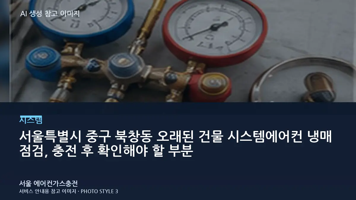 서울특별시 중구 북창동 오래된 건물 시스템에어컨 냉매 점검, 충전 후 확인해야 할 부분