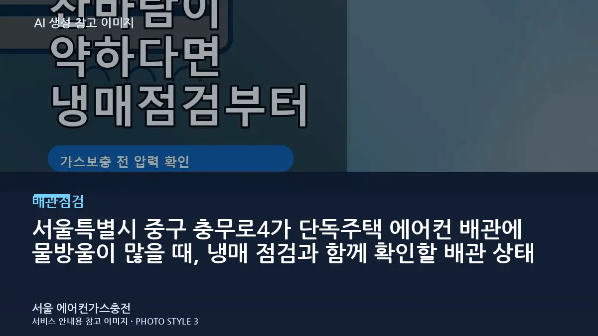 서울특별시 중구 충무로4가 단독주택 에어컨 배관에 물방울이 많을 때, 냉매 점검과 함께 확인할 배관 상태